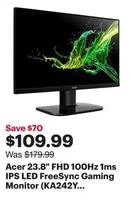 Best Buy Acer 23.8 FHD 100Hz 1ms IPS LED FreeSync Gaming Monitor (KA242Y EBI) - Black offer
