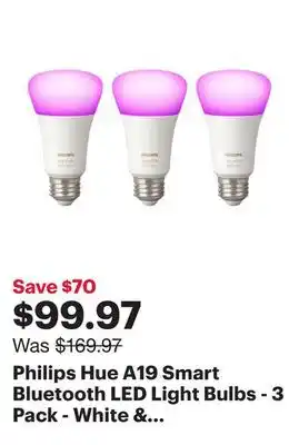 Best Buy Philips Hue A19 Smart Bluetooth LED Light Bulbs - 3 Pack - White & Colour Ambiance - Only at Best Buy offer