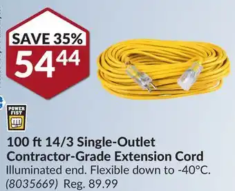 Princess Auto 100 ft 14/3 Single-Outlet Contractor-Grade Extension Cord offer