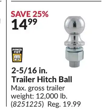 Princess Auto 2-5/16 in. Trailer Hitch Ball offer