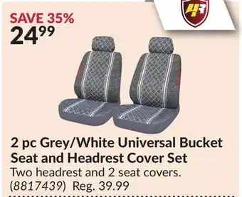 Princess Auto 2 pc Grey/White Universal Bucket Seat and Headrest Cover Set offer