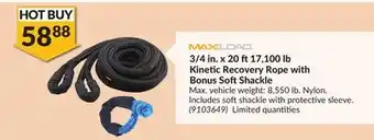 Princess Auto 3/4 in. x 20 ft17,100 lb Kinetic Recovery Rope with Bonus SoftShackle offer