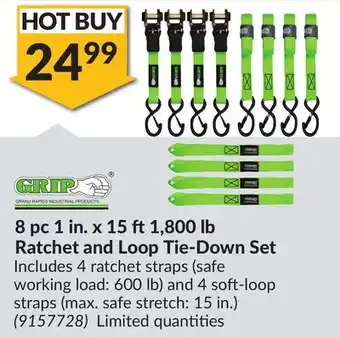 Princess Auto GRAND RAPIDS INDUSTRIAL PRODUCTS 8 pc 1 in. x 15 ft 1, 800 lb Ratchet and Loop Tie-Down Set offer