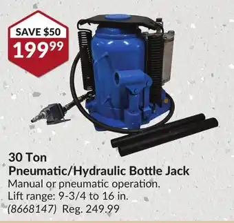 Princess Auto 30 Ton Pneumatic/Hydraulic Bottle Jack offer