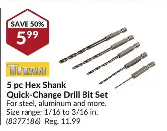 Princess Auto 5 pc Hex Shank Quick-Change Drill Bit Set offer