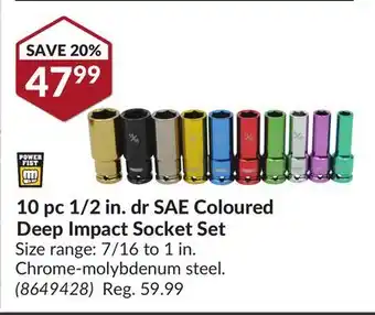 Princess Auto 10 pc 1/2 in. dr SAE Coloured Deep Impact Socket Set offer