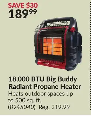 Princess Auto 18, 000 BTU Big Buddy Radiant Propane Heater offer