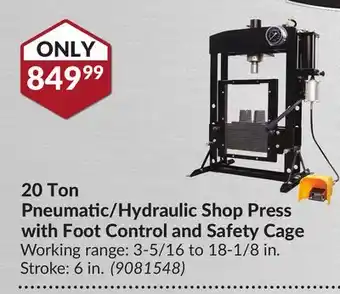 Princess Auto Pneumatic/Hydraulic Shop Press with Foot Control and Safety Cage offer