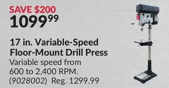 Princess Auto 17 in. Variable-Speed Floor-Mount Drill Press offer