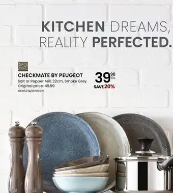Stokes CHECKMATE BY PEUGEOT Salt or Pepper Mill, 22cm, Smoke Grey offer