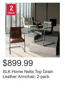 Costco SLK Home Nella Top Grain Leather Armchair, 2-pack offer