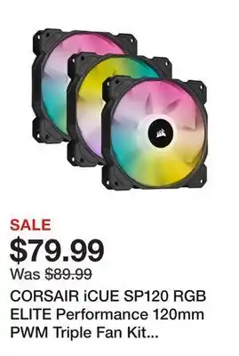 Newegg CORSAIR iCUE SP120 RGB ELITE Performance 120mm PWM Triple Fan Kit with iCUE Lighting Node CORE, CO-9050109-WW offer