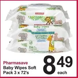 Pharmasave Pharmasave Baby Wipes Soft Pack 3 x 72's offer
