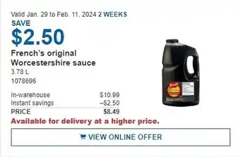 Costco French's original Worcestershire sauce offer
