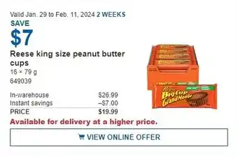 Costco Reese king size peanut butter cups 16 × 79g offer