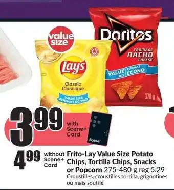 FreshCo Frito-Lay Value Size Potato Chips, Tortilla Chips, Snacks or Popcorn 275-480g offer