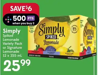 Sobeys Simply Spiked Lemonade Variety Pack or Signature Lemonade 12 x 355mL offer
