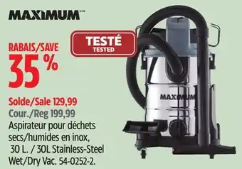 Canadian Tire MAXIMUM 30L Stainless-Steel Wet/Dry Vac offer