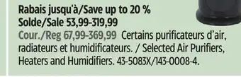 Canadian Tire Honeywell Selected Air Purifiers, Heaters and Humidifiers offer