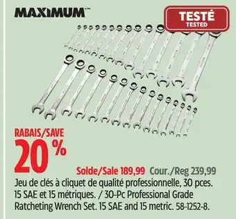 Canadian Tire MAXIMUM 30-Pc Professional Grade Ratcheting Wrench Set offer