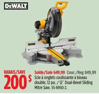 Canadian Tire DEWALT 12 Dual-Bevel Sliding Mitre Saw offer