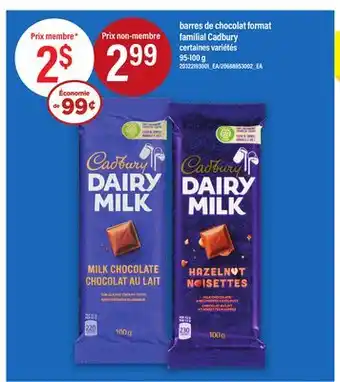 Maxi barres de chocolat format familial Cadbury offer