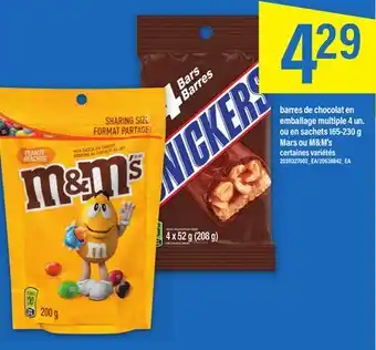 Maxi Barres de chocolat en emballage multiple 4un. ou en sachets 165-230g Mars ou M&M's offer