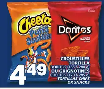 Marché Bonichoix DORITOS (155 à 280 g) CHEETOS (170 à 285 g) TORTILLAS CHIPS OR SNACKS offer