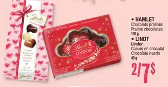 Jean Coutu • HAMLET Praline chocolates 100 g • LINDT Lindor Chocolate hearts 40 g offer