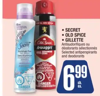 Jean Coutu SECRET, OLD SPICE, GILLETTE Selected antiperspirants and deodorants offer