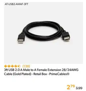 Shopper+ 3ft USB 2.0 A Male to A Female Extension 28/24AWG Cable (Gold Plated) - Retail Box - PrimeCables offer
