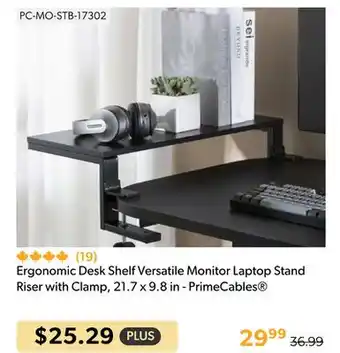 Ergonomic Desk Shelf Versatile Monitor Laptop Stand Riser with Clamp, 21.7 x 9.8 in - PrimeCables
