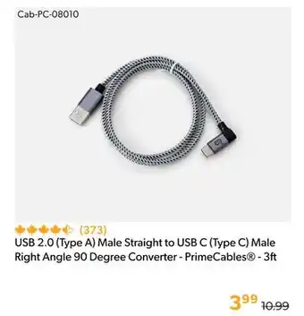 Shopper+ USB 2.0 (Type A) Male Straight to USB C (Type C) Male Right Angle 90 Degree Converter - PrimeCables - 3ft offer