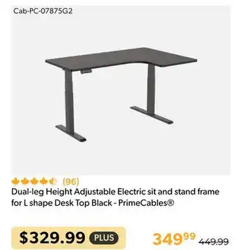 Shopper+ Dual-leg Height Adjustable Electric sit and stand frame for L shape Desk Top Black - PrimeCables offer