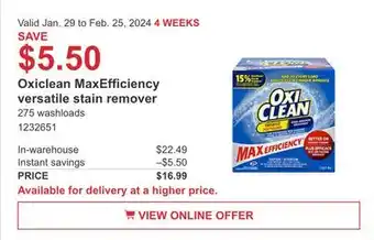 Costco Oxiclean Max Efficiency versatile Stain Remover offer