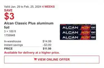 Costco Alcan Classic Plus aluminum foil offer