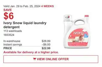 Costco Ivory Snow liquid laundry detergent offer