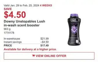 Costco Downy Unstopables Lush in-wash scent booster offer