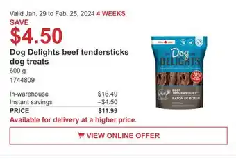 Costco Dog Delights beef tendersticks dog treats offer