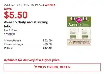 Costco Aveeno daily moisturizing lotion offer