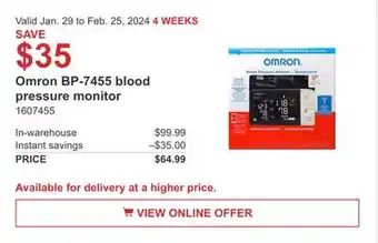 Costco Omron BP-7455 blood pressure monitor offer