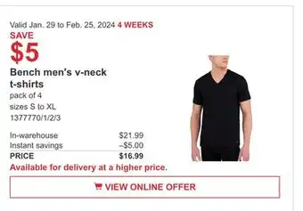 Costco Bench Men's V-Neck T-Shirts offer