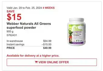 Costco Webber Naturals All Greens superfood powder offer