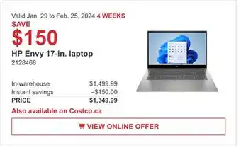 Costco HP ENVY 17-in. Laptop offer