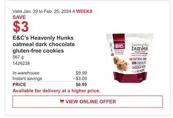 Costco E&C's Heavenly Hunks oatmeal dark chocolate gluten-free cookies offer
