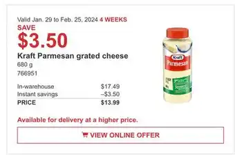 Costco Kraft Parmesan Grated Cheese offer