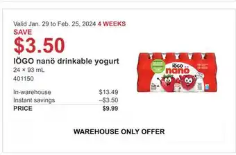 Costco IOGO nano drinkable yogurt offer