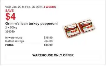 Costco Grimm's Lean Turkey Pepperoni offer