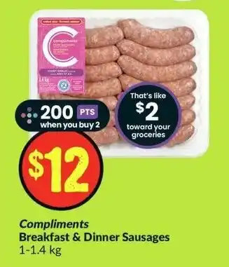FreshCo Compliments Breakfast & Dinner Sausages 1-1.4kg offer
