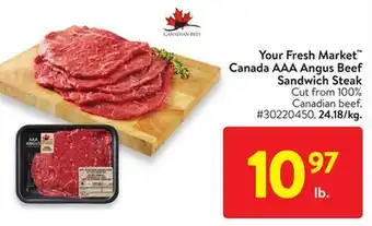 Walmart Your Fresh Market Canada AAA Angus Beef Sandwich Steak offer